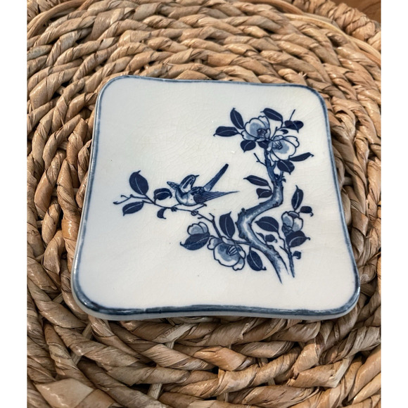 Vintage Otagiri Japan Asian Blue White Trinket Dish Set of 2 Porcelain Floral - Picture 5 of 9